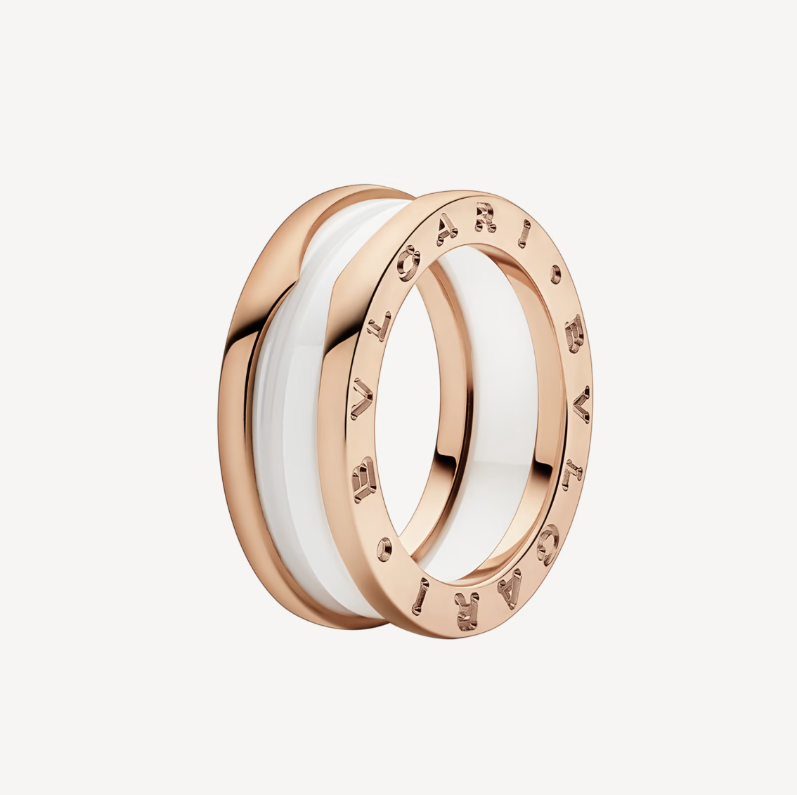 [valéa jewellery]ZERO 1 TWO-BAND LOOPS AND WHITE CERAMIC SPIRAL PINK GOLD RING