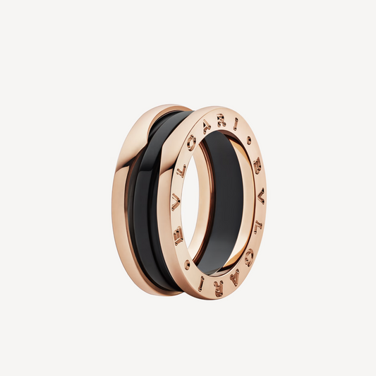 [valéa jewellery]ZERO 1 TWO-BAND LOOPS AND BLACK CERAMIC PINK GOLD RING