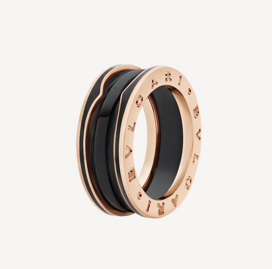 [valéa jewellery]ZERO 1 TWO-BAND WITH MATTE BLACK CERAMIC PINK GOLD RING