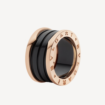 [valéa jewellery]ZERO 1 FOUR-BAND LOOPS AND BLACK CERAMIC SPIRAL PINK GOLD RING