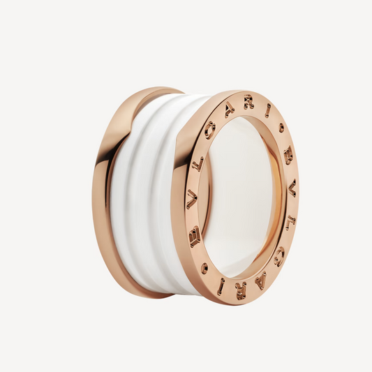 [valéa jewellery]ZERO 1 FOUR-BAND LOOPS AND WHITE CERAMIC SPIRAL PINK GOLD RING