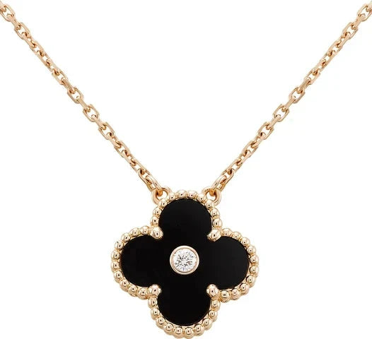 [Valéa jewellery]CLOVER 15MM DIAMOND ONYX NECKLACE