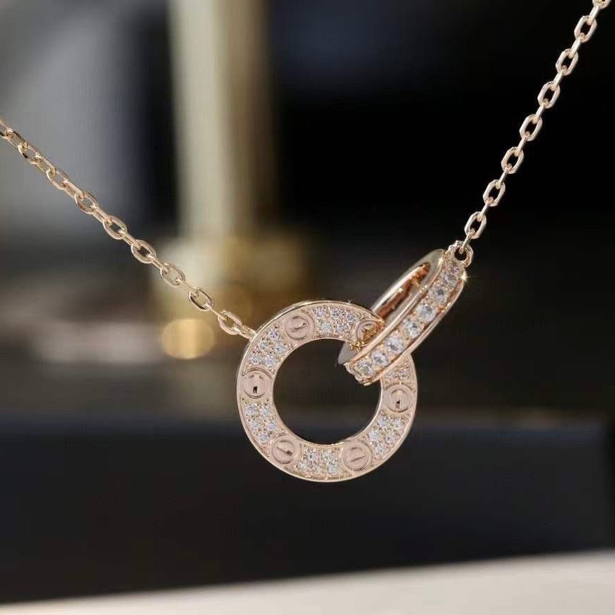 [Valéa jewellery]LOVE 7.6MM NECKLACE ROSE GOLD AND SILVER  FULL DIAMOND