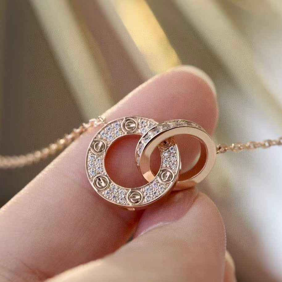 [Valéa jewellery]LOVE 7.6MM NECKLACE ROSE GOLD AND SILVER  FULL DIAMOND