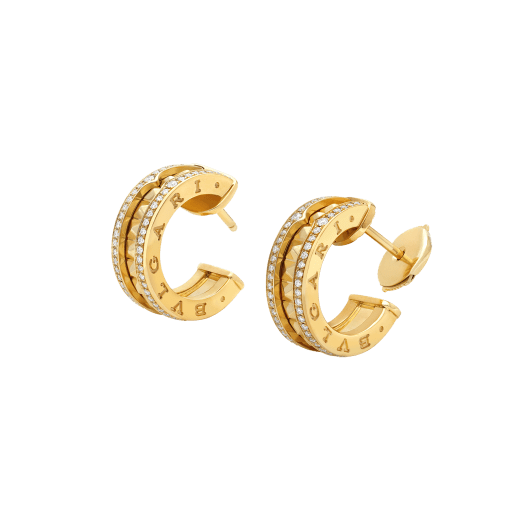 [valéa jewellery]ZERO 1 ROCK GOLD EARRINGS WITH STUDDED SPIRAL AND PAVED DIAMONDS