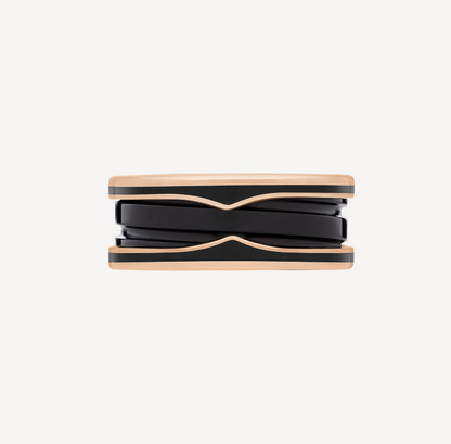 [valéa jewellery]ZERO 1 TWO-BAND WITH MATTE BLACK CERAMIC PINK GOLD RING