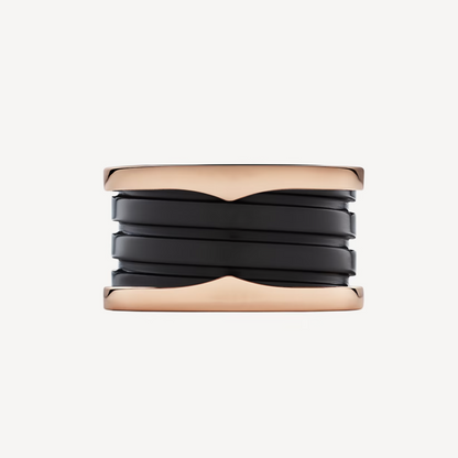 [valéa jewellery]ZERO 1 FOUR-BAND LOOPS AND BLACK CERAMIC SPIRAL PINK GOLD RING