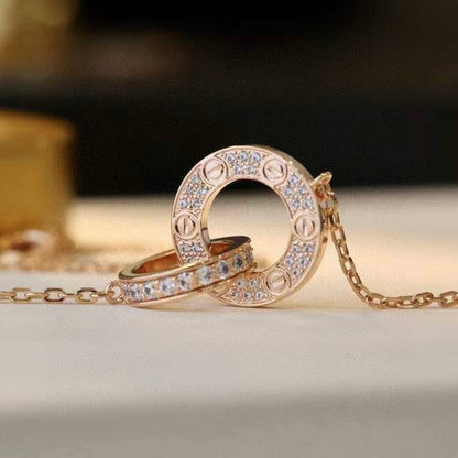 [Valéa jewellery]LOVE 7.6MM NECKLACE ROSE GOLD AND SILVER  FULL DIAMOND