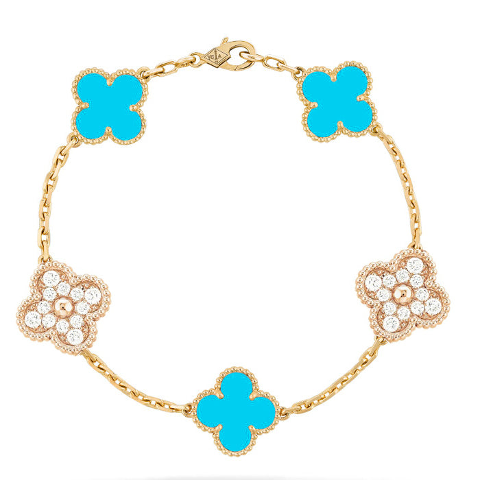 [Valéa jewellery]CLOVER 5 MOTIF TURQUOISE DIAMOND GOLD BRACELET