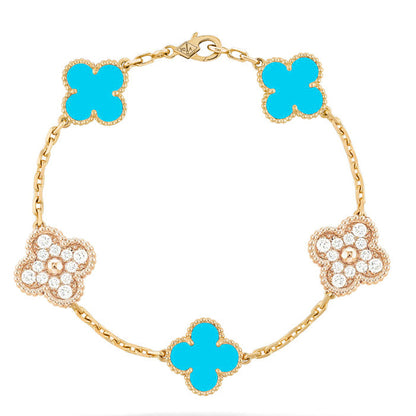 [Valéa jewellery]CLOVER 5 MOTIF TURQUOISE DIAMOND GOLD BRACELET