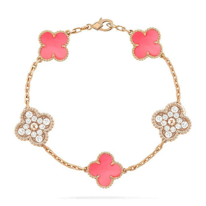 [Valéa jewellery]CLOVER 5 MOTIF DIAMOND PINK MOP PINK GOLD BRACELET