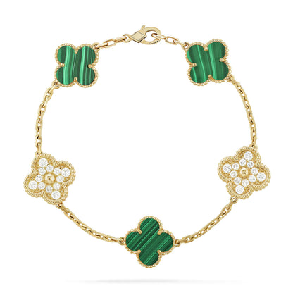 [Valéa jewellery]CLOVER  5 MOTIF MALACHITE DIAMOND BRACELET