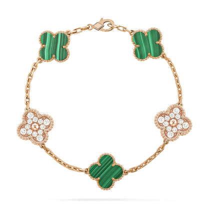 [Valéa jewellery]CLOVER  5 MOTIF MALACHITE DIAMOND BRACELET