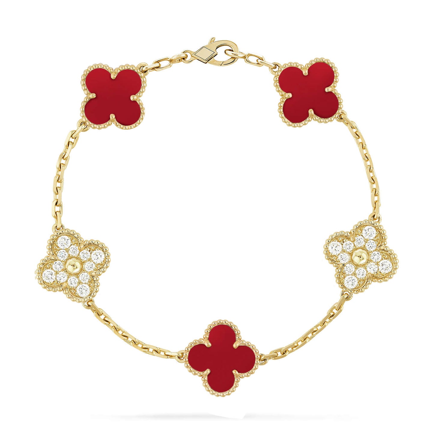 [Valéa jewellery]CLOVER 5 MOTIFS CARNELIAN DIAMOND BRACELET