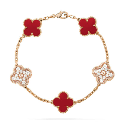 [Valéa jewellery]CLOVER 5 MOTIFS CARNELIAN DIAMOND BRACELET