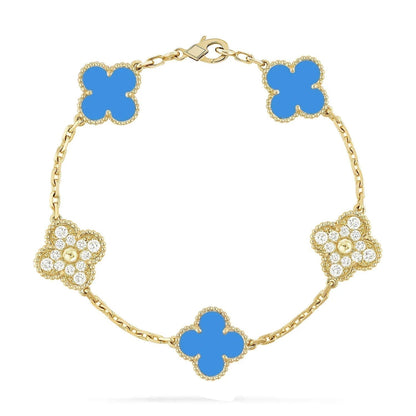 [Valéa jewellery]CLOVER 5 MOTIF BLUE CHALCEDONY DIAMOND GOLD BRACELET