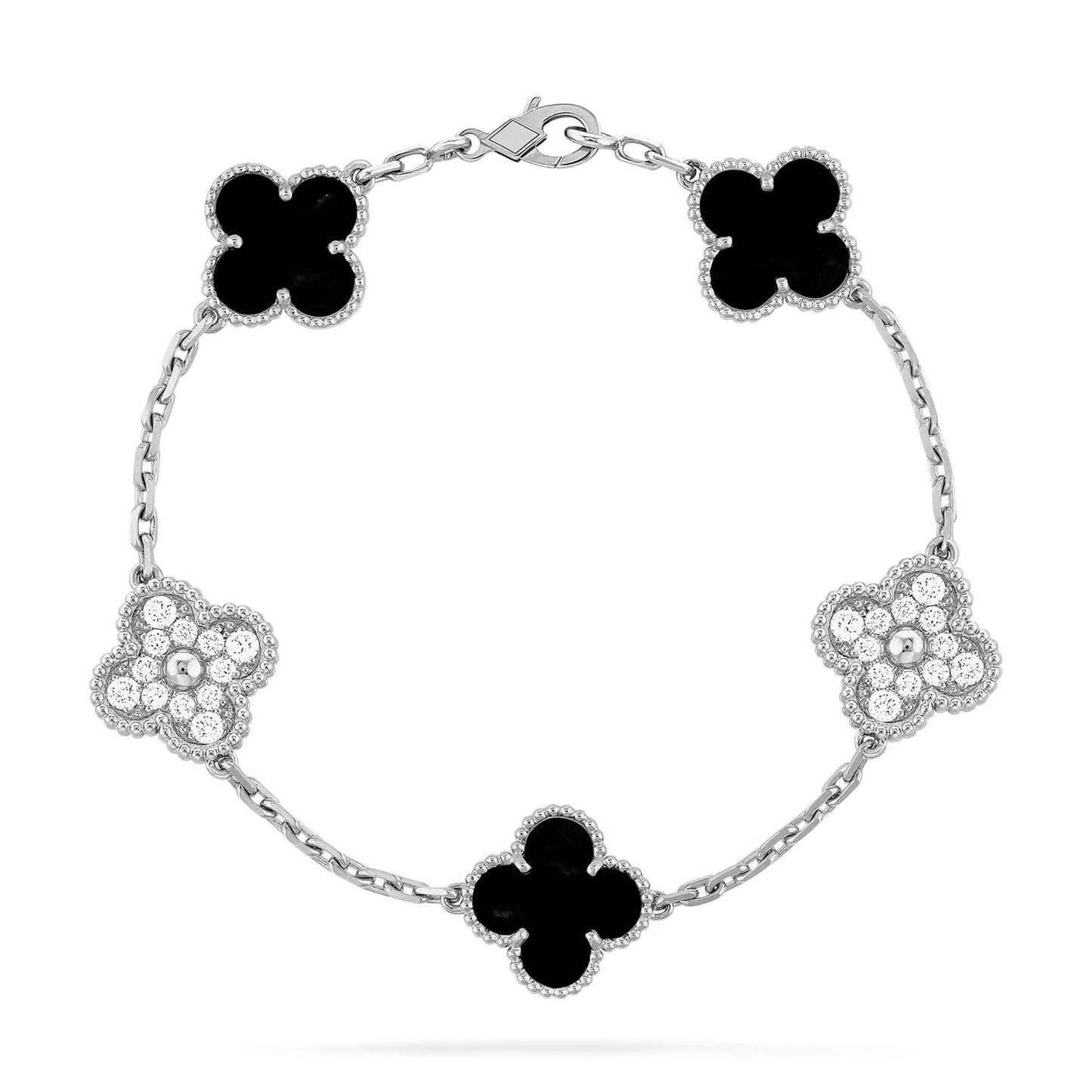 [Valéa jewellery]CLOVER 5 MOTIF ONYXS DIAMOND BRACELET SILVER