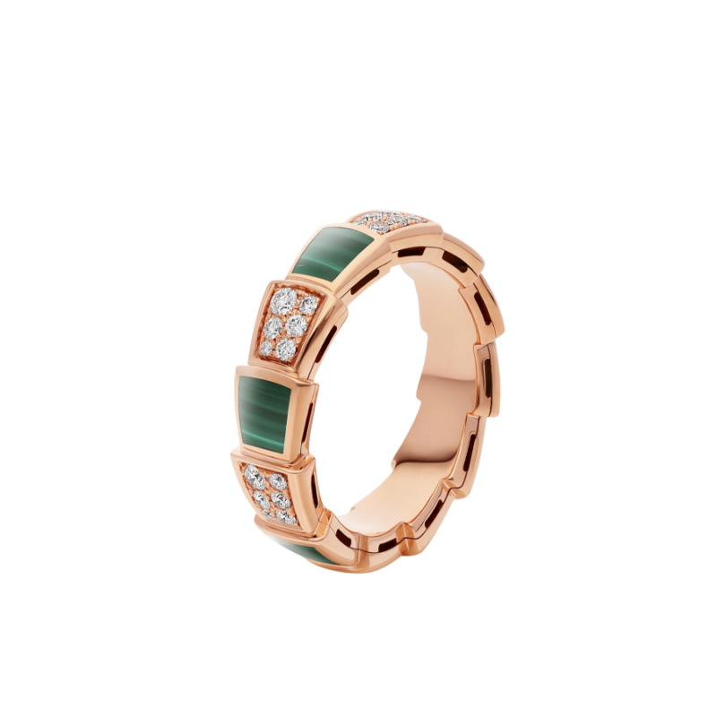 [valéa jewellery]SERPENTI RING PINK GOLD MALACHITE DIAMOND PAVED 4MM