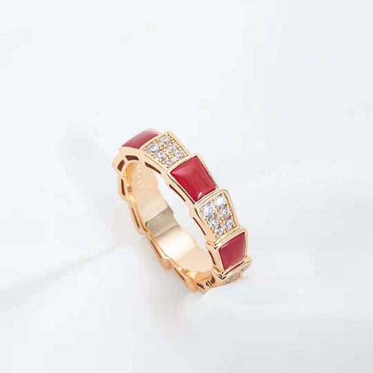 [valéa jewellery]SERPENTI RING PINK GOLD CARNELIAN DIAMOND PAVED 4MM