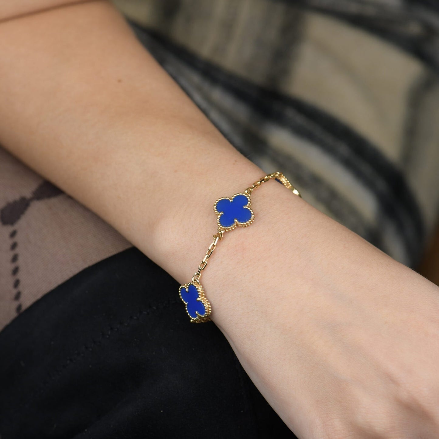 [Valéa jewellery]CLOVER 5 MOTIFS BLUE AGATE BRACELET