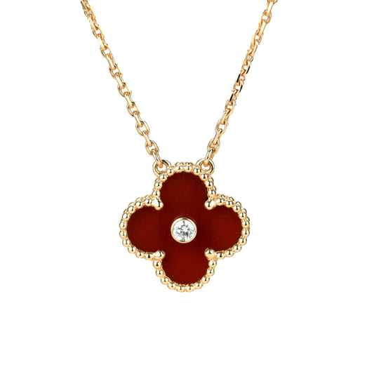 [Valéa jewellery]CLOVER 15MM DIAMOND CARNELIAN NECKLACE