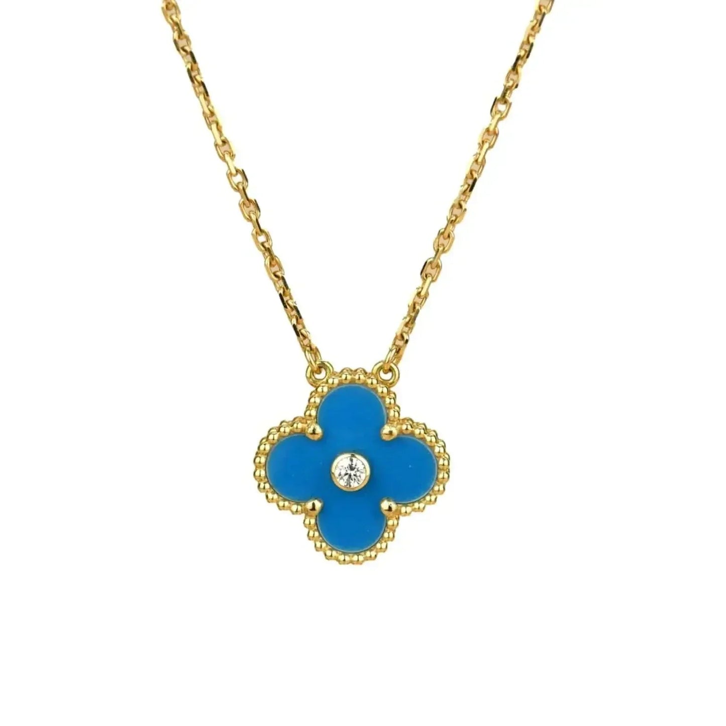 [Valéa jewellery]CLOVER 15MM DIAMOND AND BLUE AGATE NECKLACE