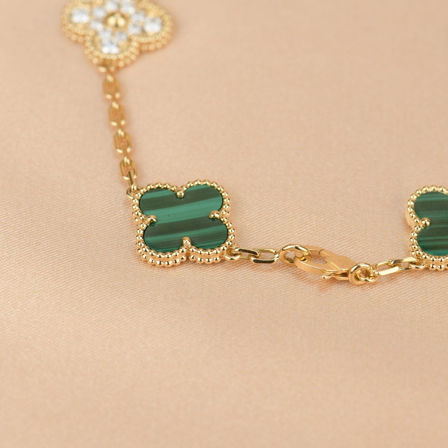 [Valéa jewellery]CLOVER  5 MOTIF MALACHITE DIAMOND BRACELET