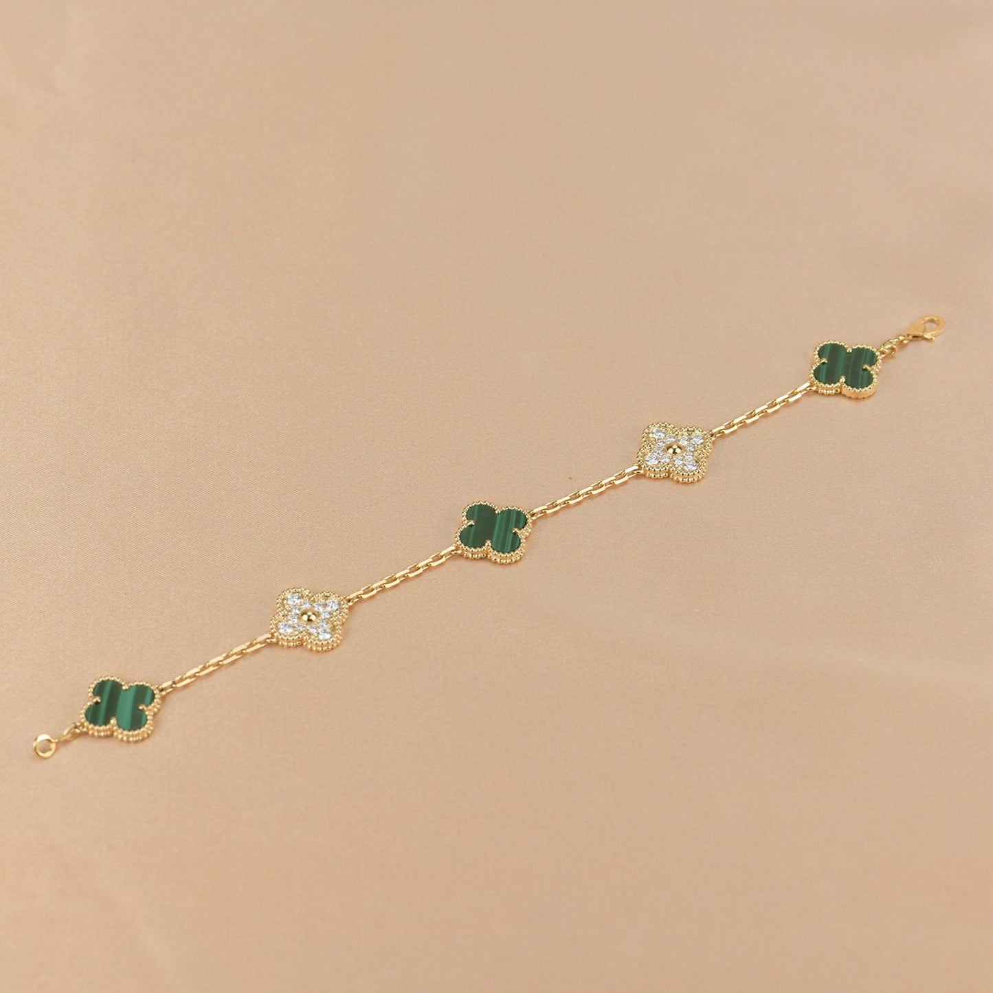 [Valéa jewellery]CLOVER  5 MOTIF MALACHITE DIAMOND BRACELET