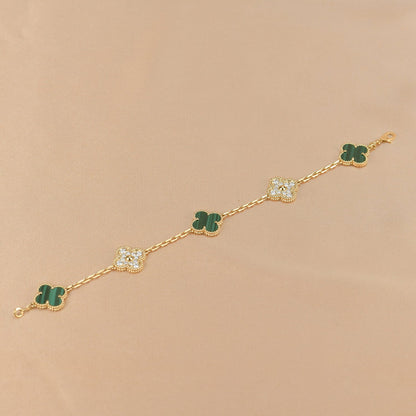 [Valéa jewellery]CLOVER  5 MOTIF MALACHITE DIAMOND BRACELET