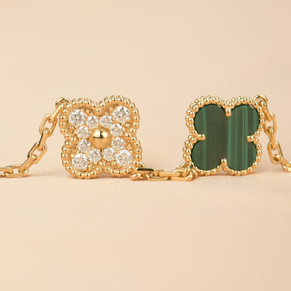 [Valéa jewellery]CLOVER  5 MOTIF MALACHITE DIAMOND BRACELET