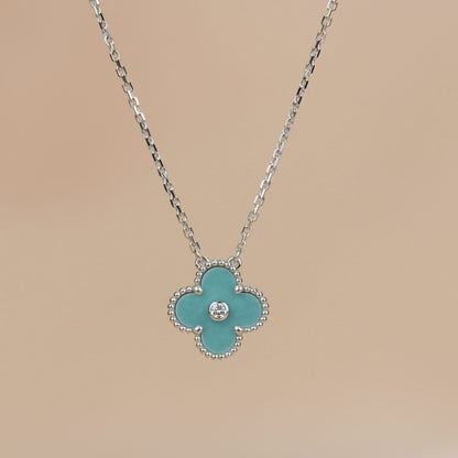 [Valéa jewellery]CLOVER 15MM DIAMOND SVRES PORCELAIN  NECKLACE SILVER