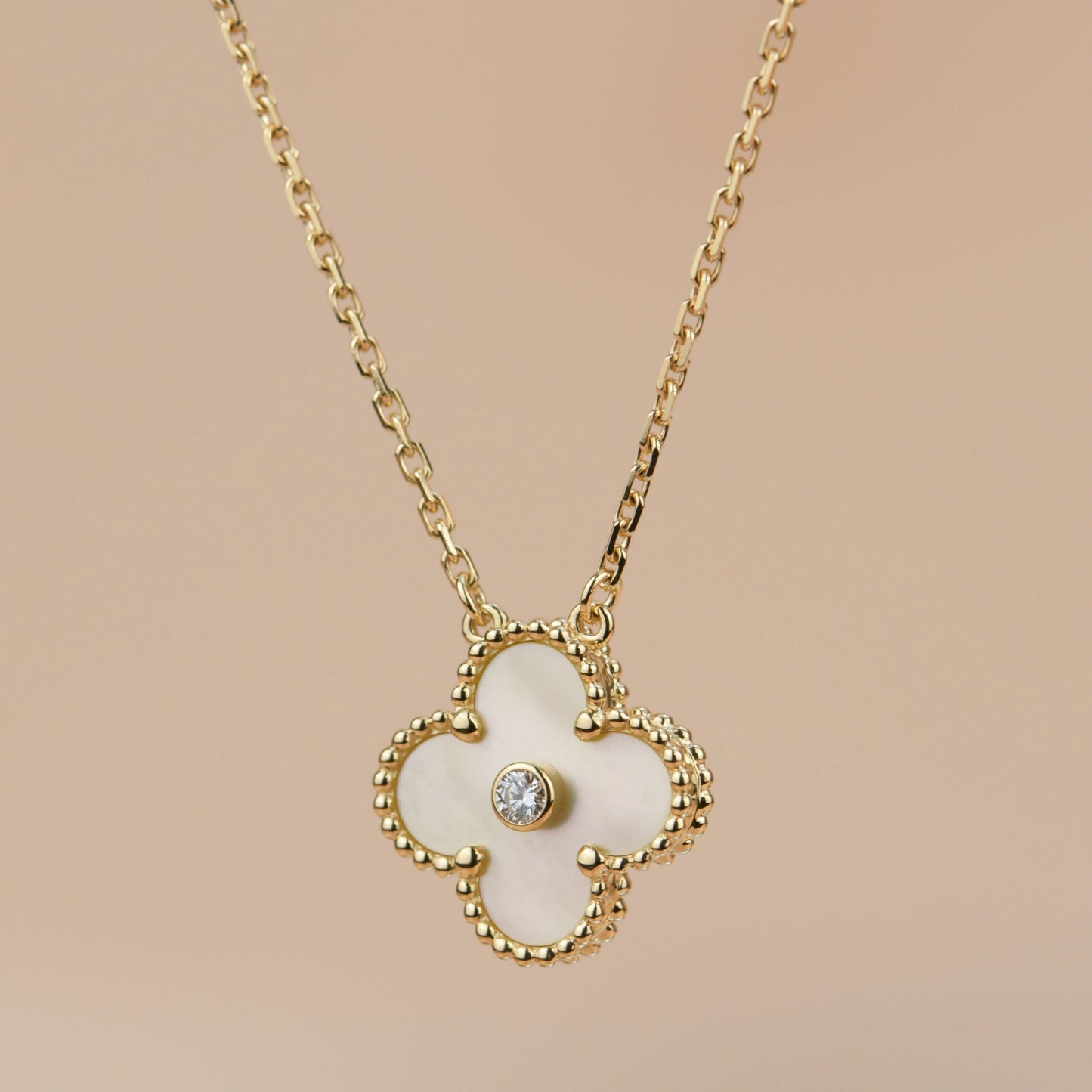 [Valéa jewellery]CLOVER 15MM DIAMOND GOLD MOTHER OF PEARL NECKLACE