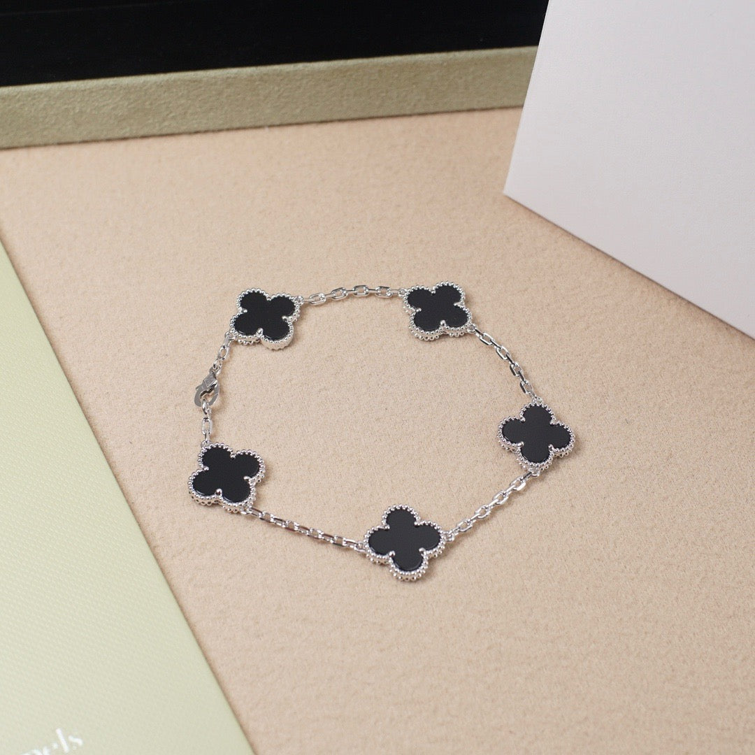 [Valéa jewellery]CLOVER 5 MOTIF ONYXS  BRACELET SILVER