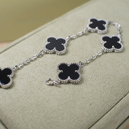 [Valéa jewellery]CLOVER 5 MOTIF ONYXS  BRACELET SILVER