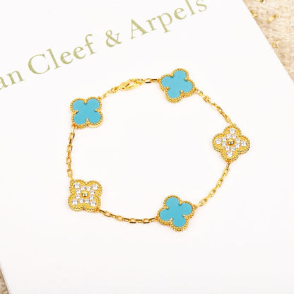 [Valéa jewellery]CLOVER 5 MOTIF TURQUOISE DIAMOND GOLD BRACELET