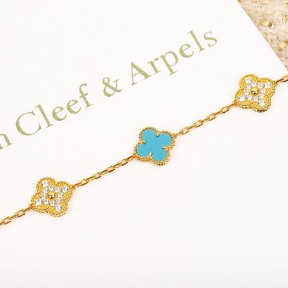 [Valéa jewellery]CLOVER 5 MOTIF TURQUOISE DIAMOND GOLD BRACELET