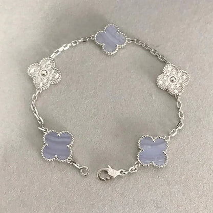 [Valéa jewellery]CLOVER  5 MOTIF DIAMOND PURPLE CHALCEDONY BRACELET SILVER