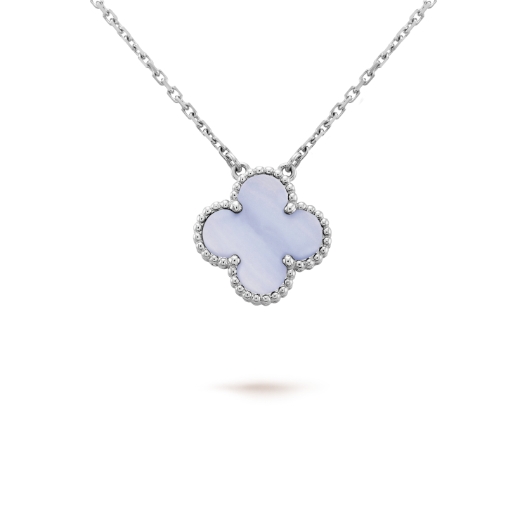 [Valéa jewellery]CLOVER 15MM BLUE CHALCEDONY NECKLACE SILVER