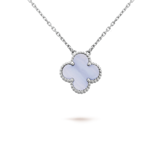 [Valéa jewellery]CLOVER 15MM BLUE CHALCEDONY NECKLACE SILVER