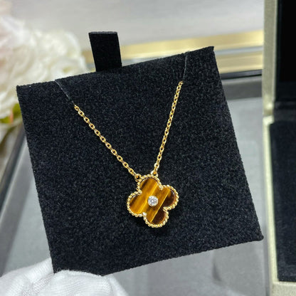 [Valéa jewellery]CLOVER 15MM DIAMOND AND YELLOW TIGER'S EYE AGATE necklace