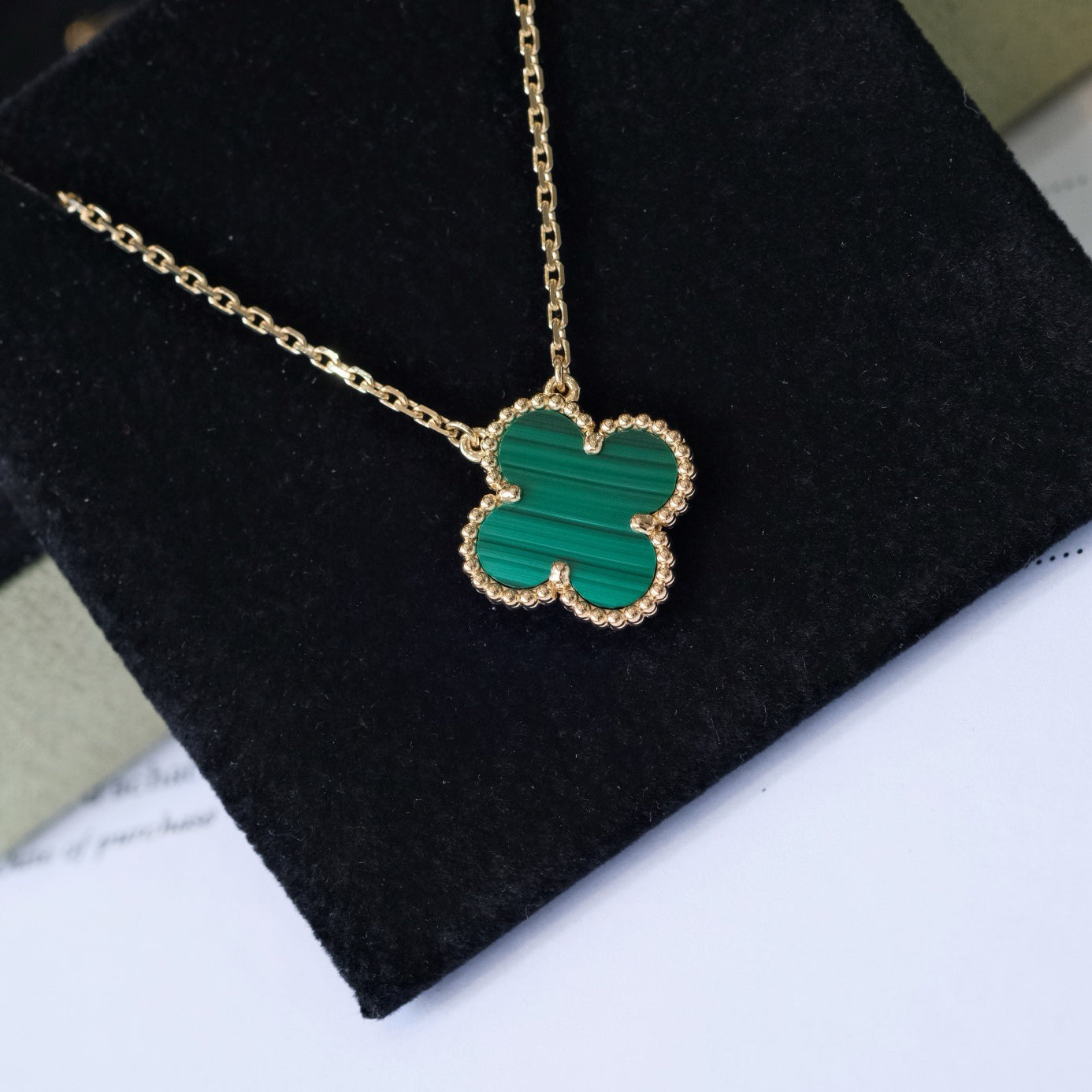 [Valéa jewellery]CLOVER 15MM MALACHITE SINGLE FLOWER  NECKLACE