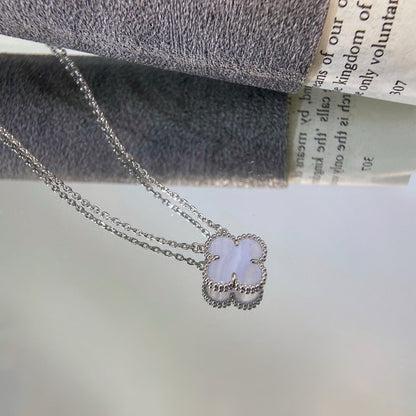 [Valéa jewellery]CLOVER 15MM BLUE CHALCEDONY NECKLACE SILVER