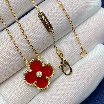 [Valéa jewellery]CLOVER 15MM DIAMOND CARNELIAN NECKLACE