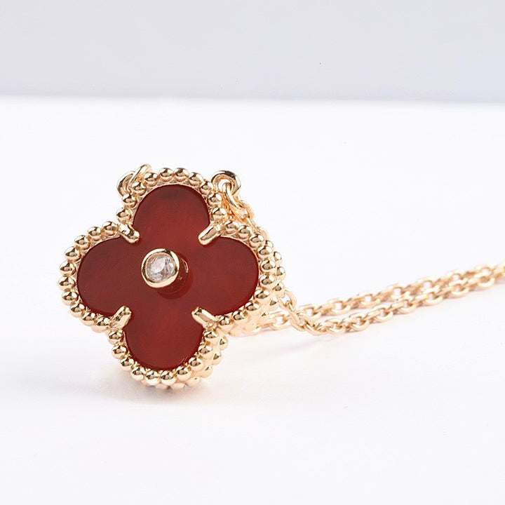 [Valéa jewellery]CLOVER 15MM DIAMOND CARNELIAN NECKLACE