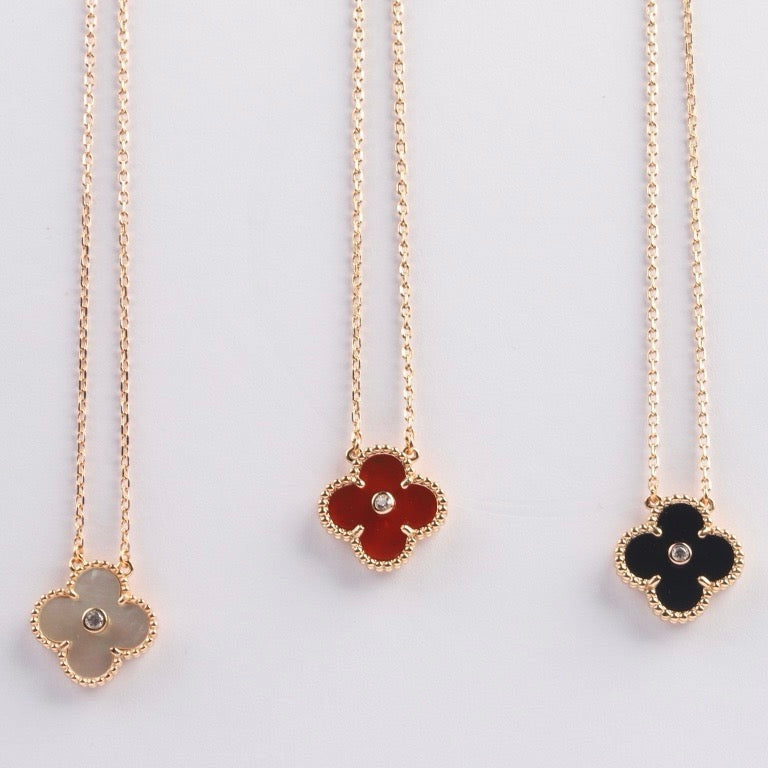 [Valéa jewellery]CLOVER 15MM DIAMOND CARNELIAN NECKLACE