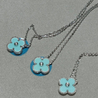 [Valéa jewellery]CLOVER 1 DIAMOND LIGHT BLUE SILVER NECKLACE