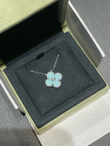 [Valéa jewellery]CLOVER 1 DIAMOND LIGHT BLUE SILVER NECKLACE