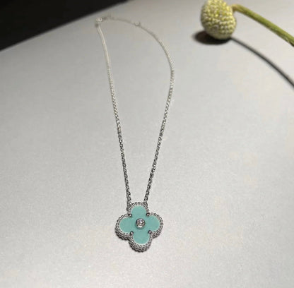 [Valéa jewellery]CLOVER 1 DIAMOND LIGHT BLUE SILVER NECKLACE