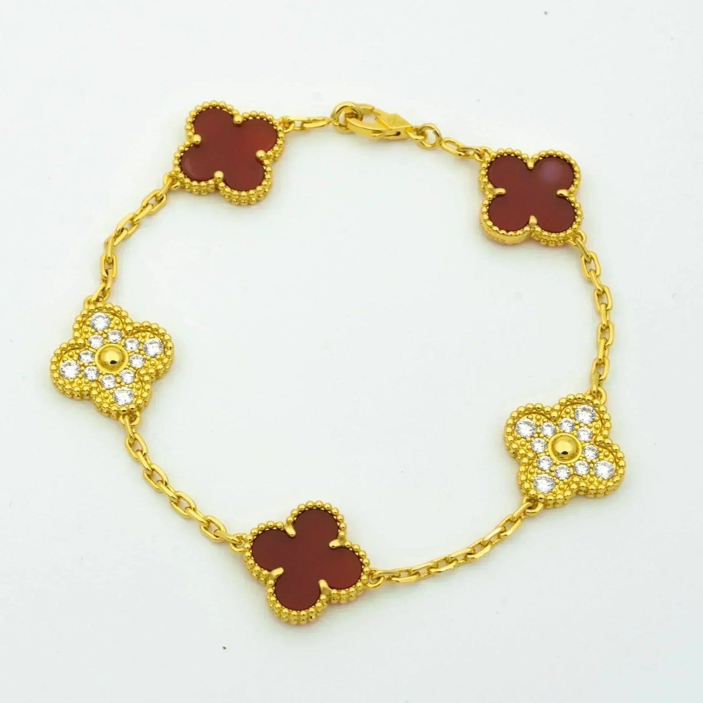 [Valéa jewellery]CLOVER 5 MOTIFS CARNELIAN DIAMOND BRACELET