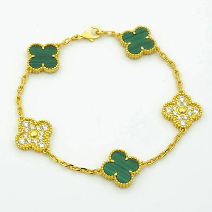 [Valéa jewellery]CLOVER  5 MOTIF MALACHITE DIAMOND BRACELET